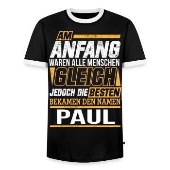 PAUL - Die Besten - Männer Kontrast-T-Shirt - Schwarz/Weiß - Vorne - AI Model Female 172 light (172cm) & AI Model Male 178 light (178cm)