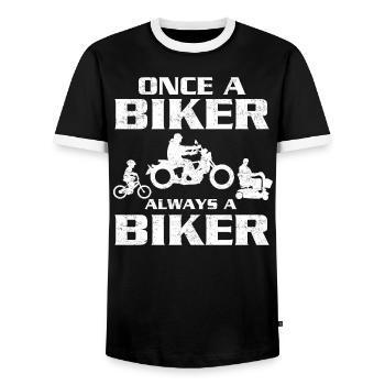 Once a biker always a biker - Men's Ringer Shirt - black/white - Front - AI Model Female 172 light (172cm) & AI Model Male 178 light (178cm)