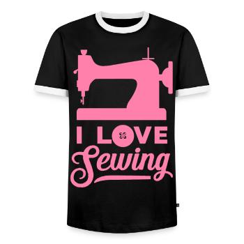 I Love Sewing Seamstress Seamstress - Men's Ringer Shirt - black/white - Front - AI Model Female 172 light (172cm) & AI Model Male 178 light (178cm)