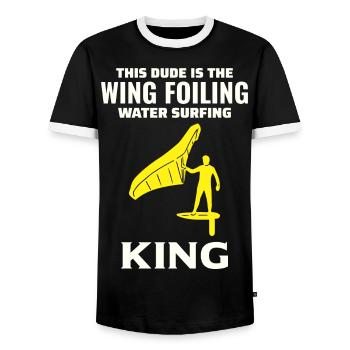 Wing Foiling Hydrofoil Surfing Surf Water Sport - Men's Ringer Shirt - black/white - Front - AI Model Female 172 light (172cm) & AI Model Male 178 light (178cm)