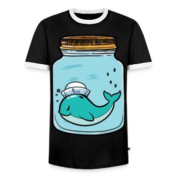 Whale Fish Fish Aquarium Zoology Zoo Animals - Men's Ringer Shirt - black/white - Front - AI Model Female 172 light (172cm) & AI Model Male 178 light (178cm)