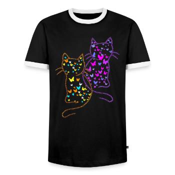 Années 80 Chats Chat Papillons Insectes - T-shirt contrasté Homme - noir/blanc - Devant - AI Model Female 172 light (172cm) & AI Model Male 178 light (178cm)