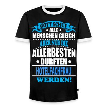 HOTELFACHFRAU - Männer Kontrast-T-Shirt - Schwarz/Weiß - Vorne - AI Model Female 172 light (172cm) & AI Model Male 178 light (178cm)