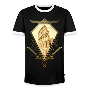 Rome Italy City Skyline Colosseum Gold Ornament - Men's Ringer Shirt - black/white - Front - AI Model Female 172 light (172cm) & AI Model Male 178 light (178cm)