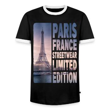Paris France City Skyline Home Love - Men's Ringer Shirt - black/white - Front - AI Model Female 172 light (172cm) & AI Model Male 178 light (178cm)
