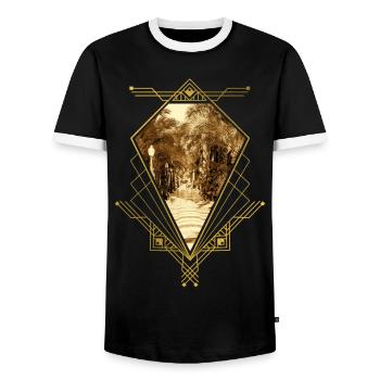 Alicante Spain City Skyline Gold Ornament - Men's Ringer Shirt - black/white - Front - AI Model Female 172 light (172cm) & AI Model Male 178 light (178cm)