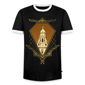 Murcia Spain City Skyline Gold Ornament - Men's Ringer Shirt - black/white - Front - AI Model Female 172 light (172cm) & AI Model Male 178 light (178cm)