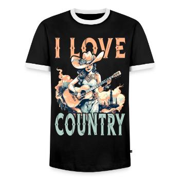 I Love Country Music Guitar Western USA Vintage - Men's Ringer Shirt - black/white - Front - AI Model Female 172 light (172cm) & AI Model Male 178 light (178cm)