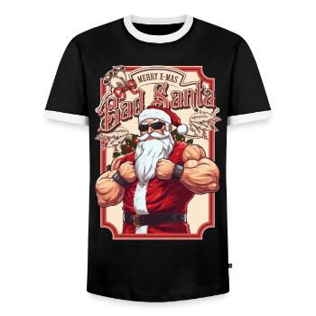 Bath Santa Claus Muscles Strong Christmas - Men's Ringer Shirt - black/white - Front - AI Model Female 172 light (172cm) & AI Model Male 178 light (178cm)
