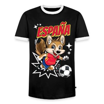 Soccer Spain Dog Animal Soccer Fan Team - Men's Ringer Shirt - black/white - Front - AI Model Female 172 light (172cm) & AI Model Male 178 light (178cm)