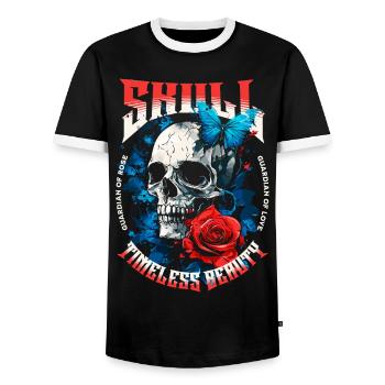 Totenkopf Totenschädel Schmetterling Rose Blume - Männer Kontrast-T-Shirt - Schwarz/Weiß - Vorne - AI Model Female 172 light (172cm) & AI Model Male 178 light (178cm)