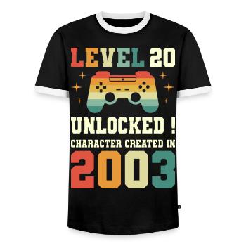 Level 20 Birthday Gamer 20 Years - Men's Ringer Shirt - black/white - Front - AI Model Female 172 light (172cm) & AI Model Male 178 light (178cm)