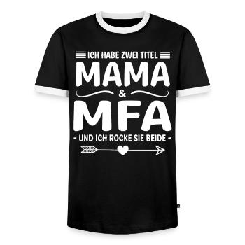 Medical Specialist Care Two Titles Mama und MFA - Men's Ringer Shirt - black/white - Front - AI Model Female 172 light (172cm) & AI Model Male 178 light (178cm)