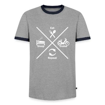Essen Schlafen Mofa fahren Mopped Tshirt - Männer Kontrast-T-Shirt - Grau/Navy  - Vorne - AI Model Female 172 light (172cm) & AI Model Male 178 light (178cm)