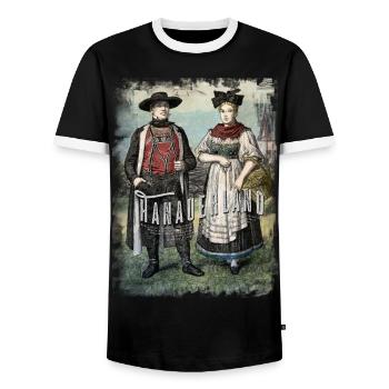 Hanauerland Tracht, Orte, Retro - Männer Kontrast-T-Shirt - Schwarz/Weiß - Vorne - AI Model Female 172 light (172cm) & AI Model Male 178 light (178cm)