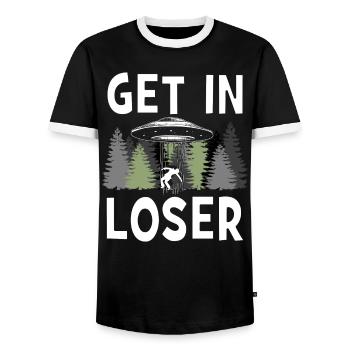 Get In Loser - Männer Kontrast-T-Shirt - Schwarz/Weiß - Vorne - AI Model Female 172 light (172cm) & AI Model Male 178 light (178cm)