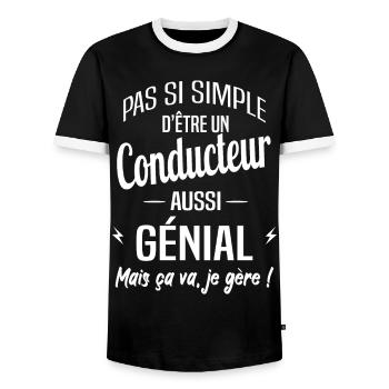 Conducteur - T-shirt contrasté Homme - noir/blanc - Devant - AI Model Female 172 light (172cm) & AI Model Male 178 light (178cm)