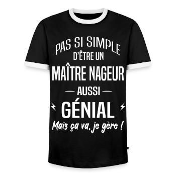 Maître nageur - T-shirt contrasté Homme - noir/blanc - Devant - AI Model Female 172 light (172cm) & AI Model Male 178 light (178cm)