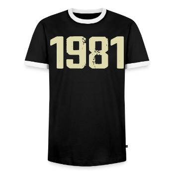 Jubilee 1981 - Men's Ringer Shirt - black/white - Front - AI Model Female 172 light (172cm) & AI Model Male 178 light (178cm)