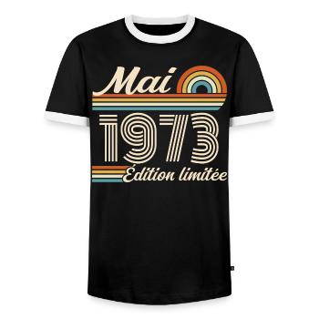Cadeau Anniversaire 53 ans - Né mai 1973 - T-shirt contrasté Homme - noir/blanc - Devant - AI Model Female 172 light (172cm) & AI Model Male 178 light (178cm)