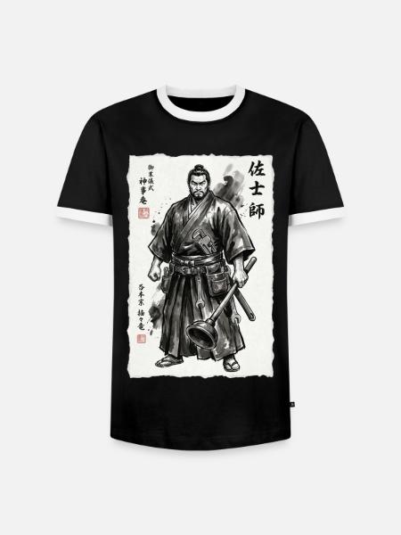 Samurai Handwerker Ukiyo-e Saugnapf Werkzeug - Männer Kontrast-T-Shirt - Schwarz/Weiß
