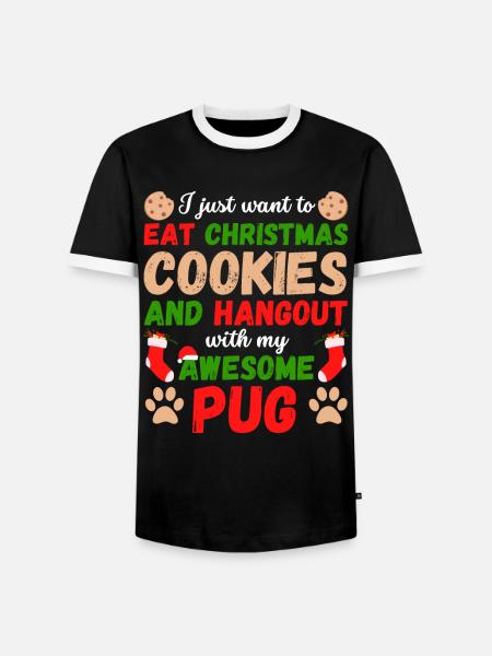 Weihnachten Mops Kekse - Männer Kontrast-T-Shirt - Schwarz/Weiß