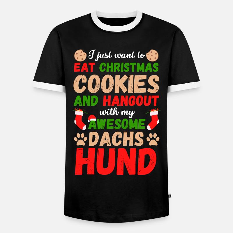 Biscuits teckels de Noël - T-shirt contrasté Homme - noir/blanc