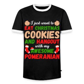 Weihnachten Zwergspitz Kekse - Männer Kontrast-T-Shirt - Schwarz/Weiß - Vorne - AI Model Female 172 light (172cm) & AI Model Male 178 light (178cm)