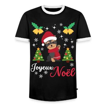 Noël Sweet Yorkshire Terrier Kawaii - T-shirt contrasté Homme - noir/blanc - Devant - AI Model Female 172 light (172cm) & AI Model Male 178 light (178cm)