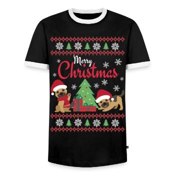 Noël Doux Berger Allemand Kawaii - T-shirt contrasté Homme - noir/blanc - Devant - AI Model Female 172 light (172cm) & AI Model Male 178 light (178cm)