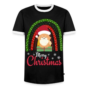 Weihnachten Süßer Zwergspitz Liebhaber Kawaii - Männer Kontrast-T-Shirt - Schwarz/Weiß - Vorne - AI Model Female 172 light (172cm) & AI Model Male 178 light (178cm)