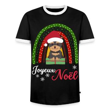 Noël Sweet Yorkshire Terrier Kawaii - T-shirt contrasté Homme - noir/blanc - Devant - AI Model Female 172 light (172cm) & AI Model Male 178 light (178cm)