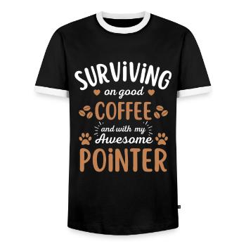 Deutsch Pointer Café Chien Café - T-shirt contrasté Homme - noir/blanc - Devant - AI Model Female 172 light (172cm) & AI Model Male 178 light (178cm)