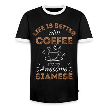 Siam Katze Kaffee Cafe - Männer Kontrast-T-Shirt - Schwarz/Weiß - Vorne - AI Model Female 172 light (172cm) & AI Model Male 178 light (178cm)