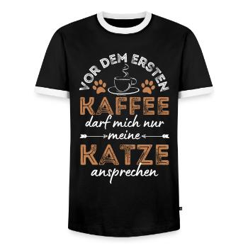 Katze & Kaffee Katze Cafe - Männer Kontrast-T-Shirt - Schwarz/Weiß - Vorne - AI Model Female 172 light (172cm) & AI Model Male 178 light (178cm)