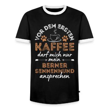 Bernese Mountain Dog Coffee Dog Cafe - T-shirt contrasté Homme - noir/blanc - Devant - AI Model Female 172 light (172cm) & AI Model Male 178 light (178cm)