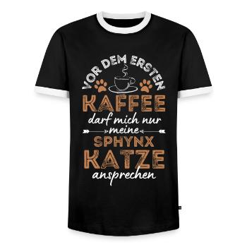 Sphynx Cat Coffee Cafe - Men's Ringer Shirt - black/white - Front - AI Model Female 172 light (172cm) & AI Model Male 178 light (178cm)