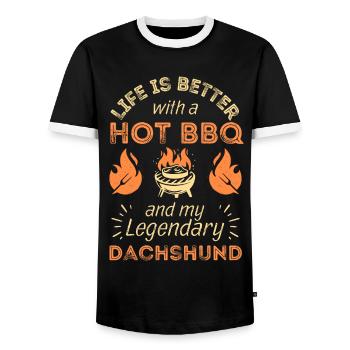BBQ Grillen und Dackel Teckel Dachshund Liebhaber - Männer Kontrast-T-Shirt - Schwarz/Weiß - Vorne - AI Model Female 172 light (172cm) & AI Model Male 178 light (178cm)