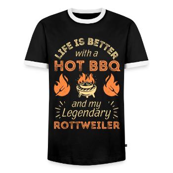 BBQ Grillen und Rottweiler Hund Liebhaber - Männer Kontrast-T-Shirt - Schwarz/Weiß - Vorne - AI Model Female 172 light (172cm) & AI Model Male 178 light (178cm)