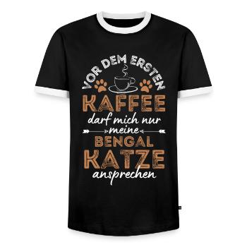 Bengal Cat Coffee Cafe - Men's Ringer Shirt - black/white - Front - AI Model Female 172 light (172cm) & AI Model Male 178 light (178cm)