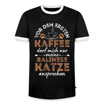 Balinese Cat Coffee Cafe - Men's Ringer Shirt - black/white - Front - AI Model Female 172 light (172cm) & AI Model Male 178 light (178cm)