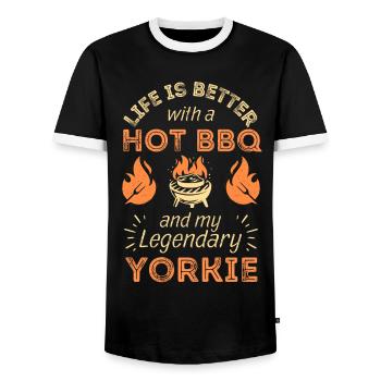 BBQ grilling for Yorkshire Terrier lovers - Men's Ringer Shirt - black/white - Front - AI Model Female 172 light (172cm) & AI Model Male 178 light (178cm)