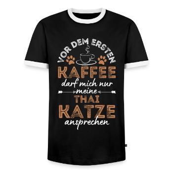 Thai Cat Coffee Cafe - Men's Ringer Shirt - black/white - Front - AI Model Female 172 light (172cm) & AI Model Male 178 light (178cm)