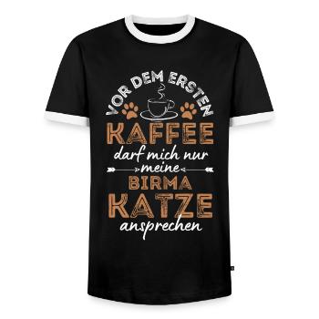 Burmese Cat Coffee Cafe - Men's Ringer Shirt - black/white - Front - AI Model Female 172 light (172cm) & AI Model Male 178 light (178cm)