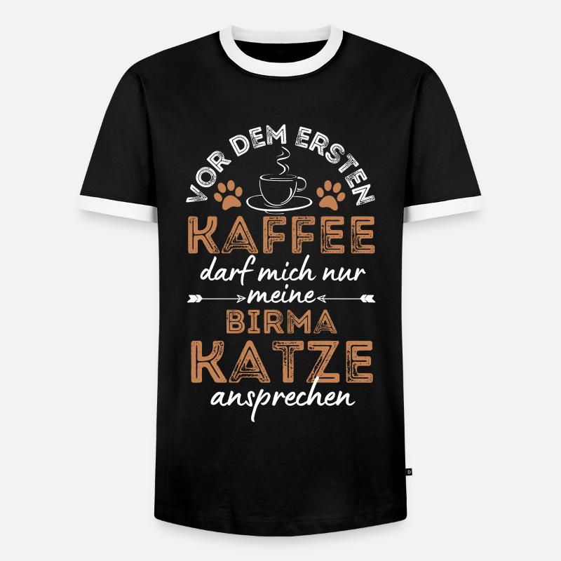 Birma Katze Kaffee Cafe - Männer Kontrast-T-Shirt - Schwarz/Weiß