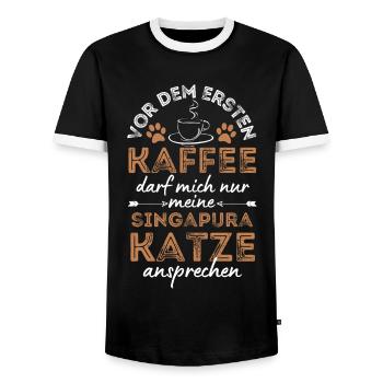 Singapura Cat Coffee Cafe - Men's Ringer Shirt - black/white - Front - AI Model Female 172 light (172cm) & AI Model Male 178 light (178cm)