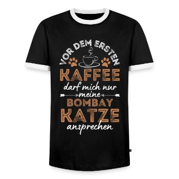 Bombay Cat Coffee Cafe - Men's Ringer Shirt - black/white - Front - AI Model Female 172 light (172cm) & AI Model Male 178 light (178cm)