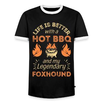 BBQ grilling for Foxhound lovers - Men's Ringer Shirt - black/white - Front - AI Model Female 172 light (172cm) & AI Model Male 178 light (178cm)