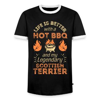 BBQ Grillen und Scottish Terrier Liebhaber - Männer Kontrast-T-Shirt - Schwarz/Weiß - Vorne - AI Model Female 172 light (172cm) & AI Model Male 178 light (178cm)