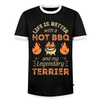 BBQ Grillen und Terrier Hunde Liebhaber - Männer Kontrast-T-Shirt - Schwarz/Weiß - Vorne - AI Model Female 172 light (172cm) & AI Model Male 178 light (178cm)